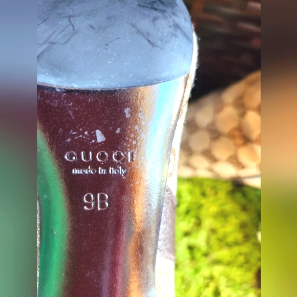 GUCCI Tan GG Canvas Monogram Side Rings Leather Luxury Heels Y2k Pointy Boots 39 - Picture 9 of 13